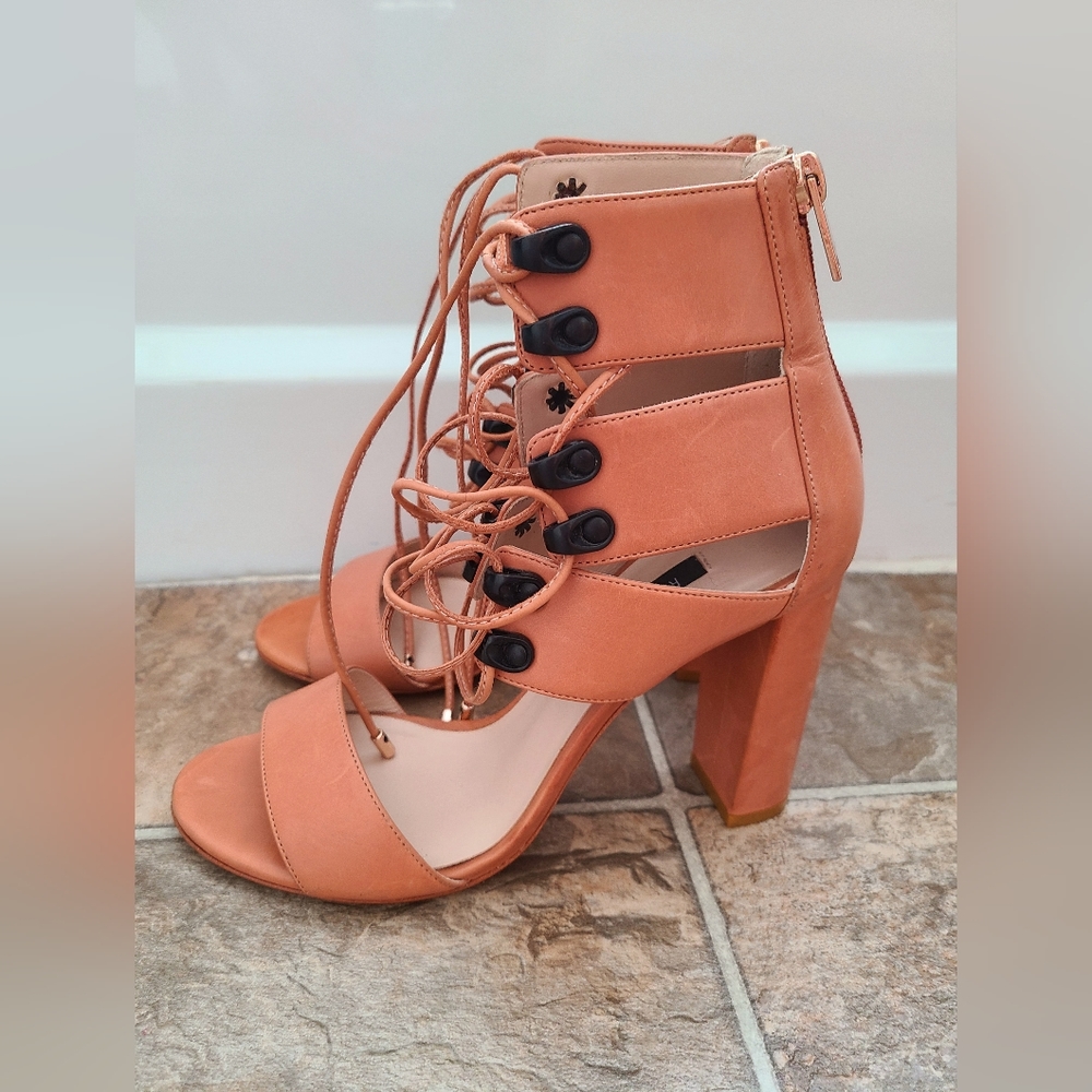 RUTHIE DAVIS lace up block heel sandals size 38 real leather